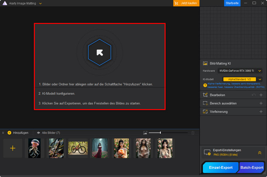 Aiarty Image Matting drag and drop images