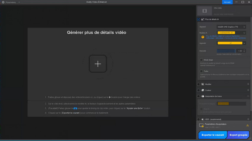 Meilleur upscaleur vidéo local - interface Aiarty Video Enhancer