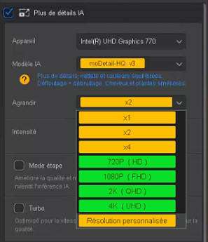 Options d’upscaling Aiarty Video Enhancer