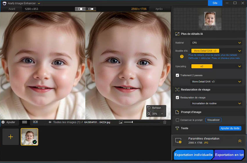 Amélioration visage futur bébé IA - Aiarty Image Enhancer
