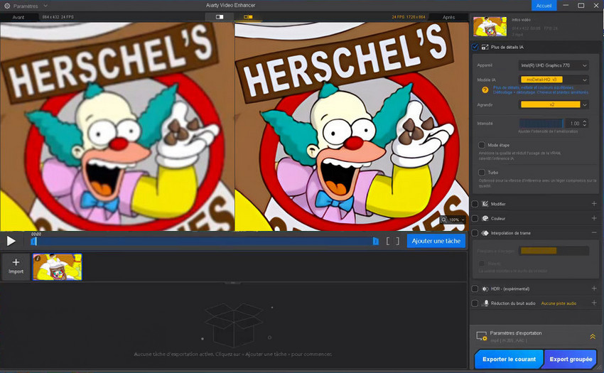 Test d’upscaling vidéo IA hors ligne Aiarty - test 1