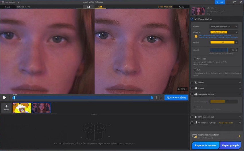 Test d’upscaling vidéo IA hors ligne Aiarty - test 2