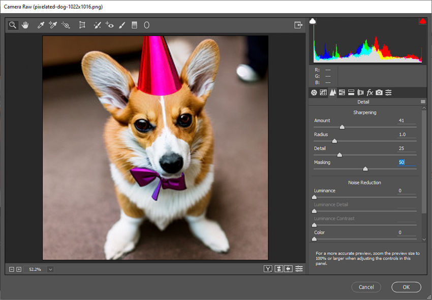 Camera Raw - Sharpening settings