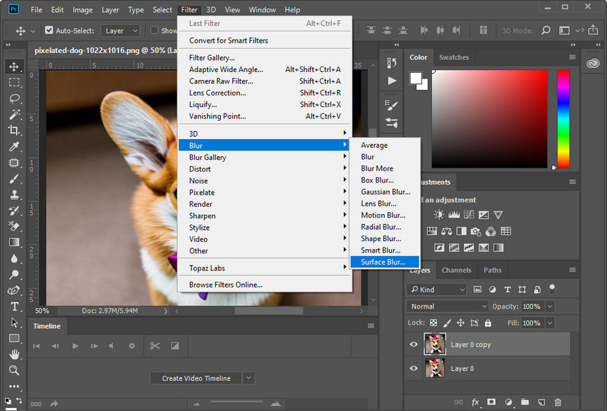 Surface blur