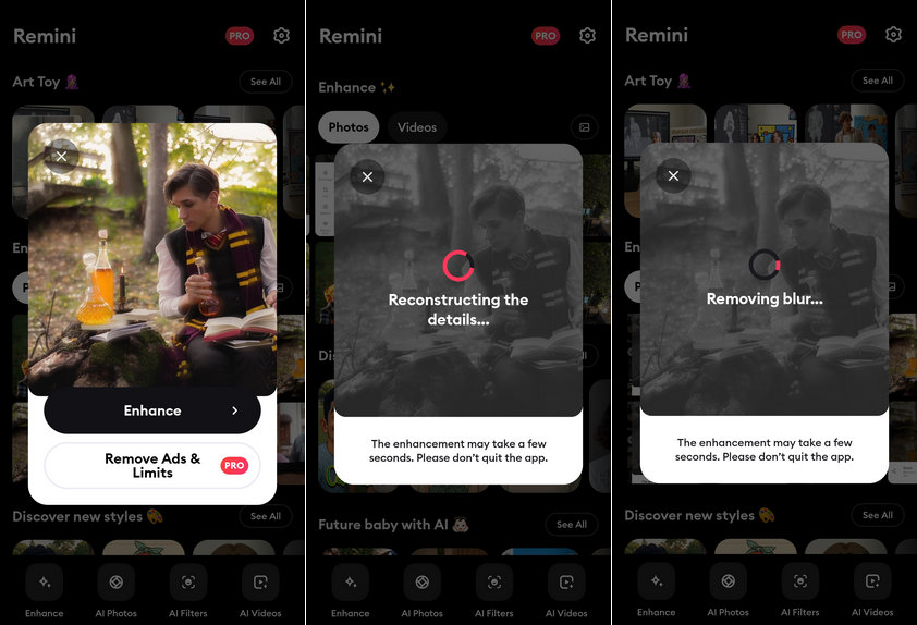 Unblur image with Remini app