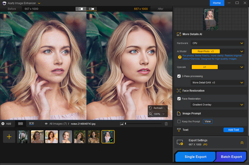Denoise photo with Aiarty Image Enhancer