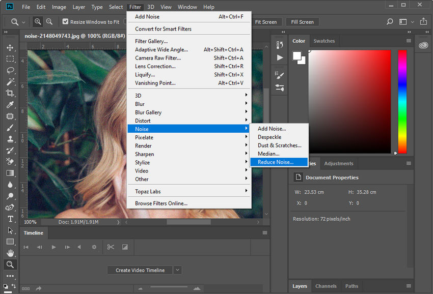 Denoise with Reduce Noise filter in Photoshop