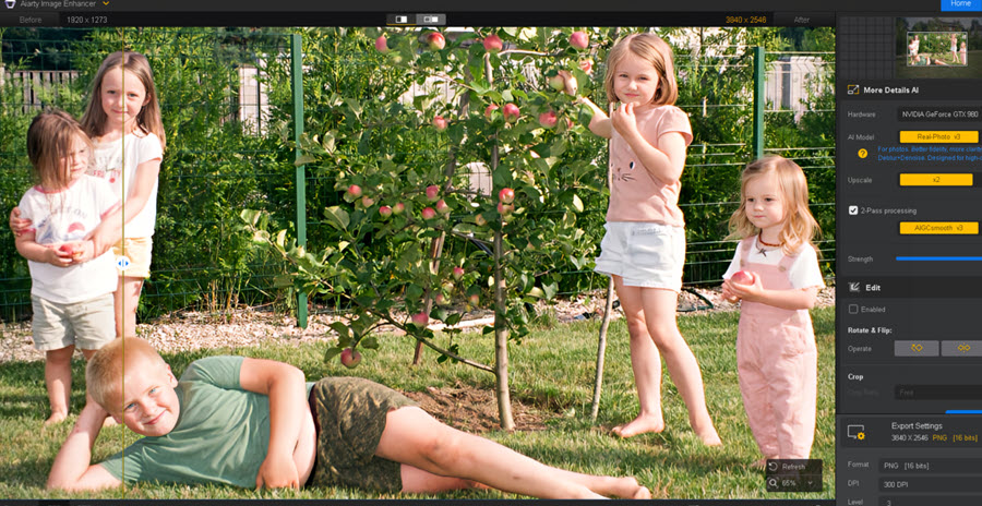 Aiarty for Group Portrait Photos: x2 Real Photo, 2-Pass