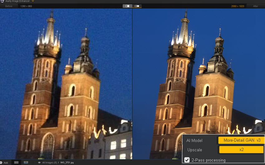 Aiarty for Low-light Photos: More Detail x2, 2-Pass