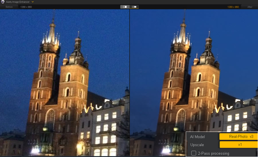Aiarty for Low-light Photos: Real Photo x1, No 2-Pass