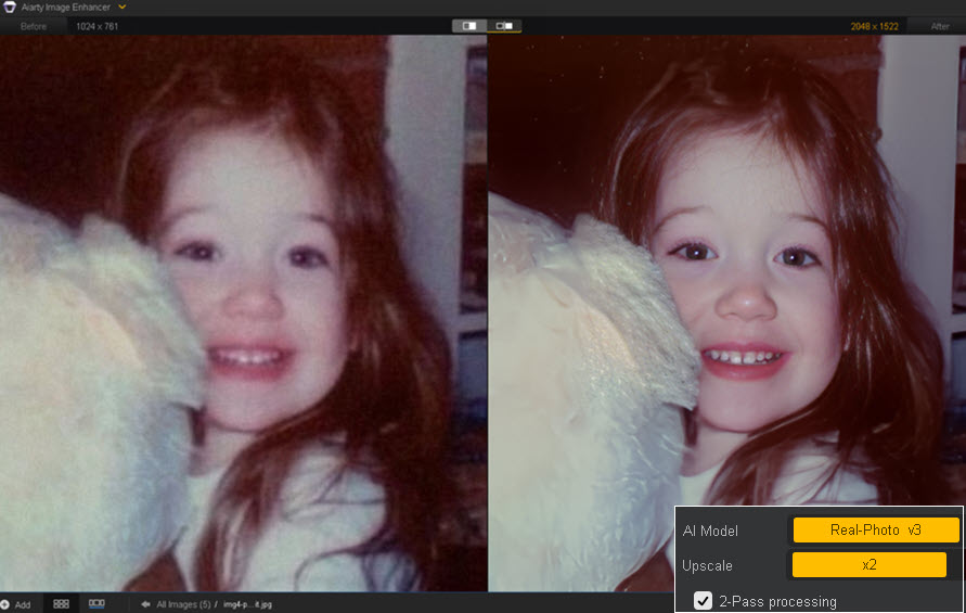 Aiarty for Portrait Photos: Real Photo x2, 2-Pass