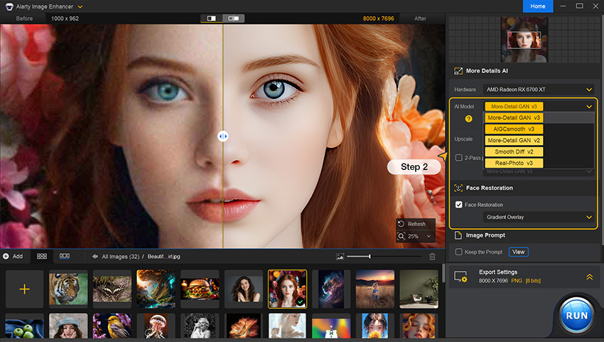 Choose an AI model for photo enhancement