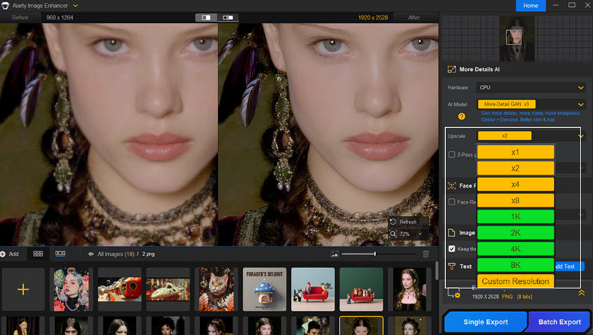 Best AI Image Enhancer Aiarty UI