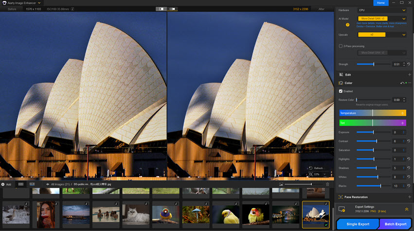 Aiarty Image Enhancer UI - Photo of Sydney Opera
