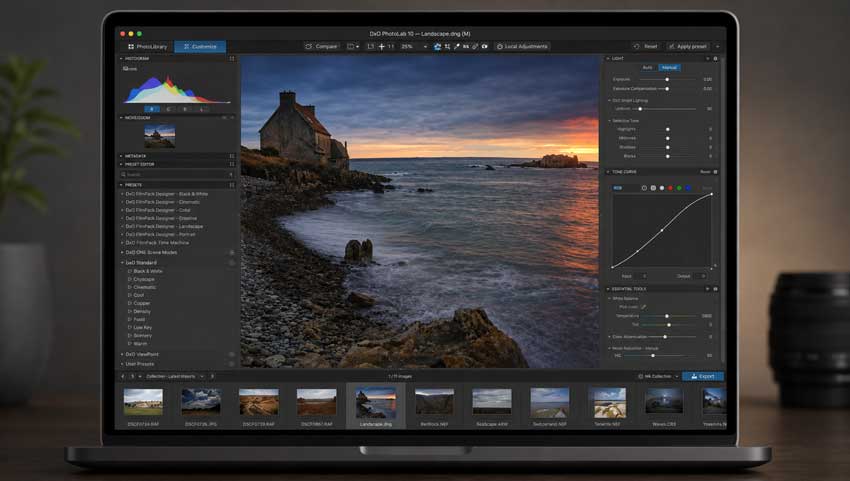 DxO PhotoLab 10 interface for RAW photo editing