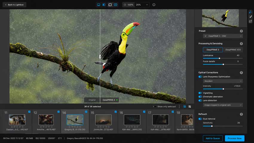 DxO PureRAW 6 interface and DeepPRIME RAW processing
