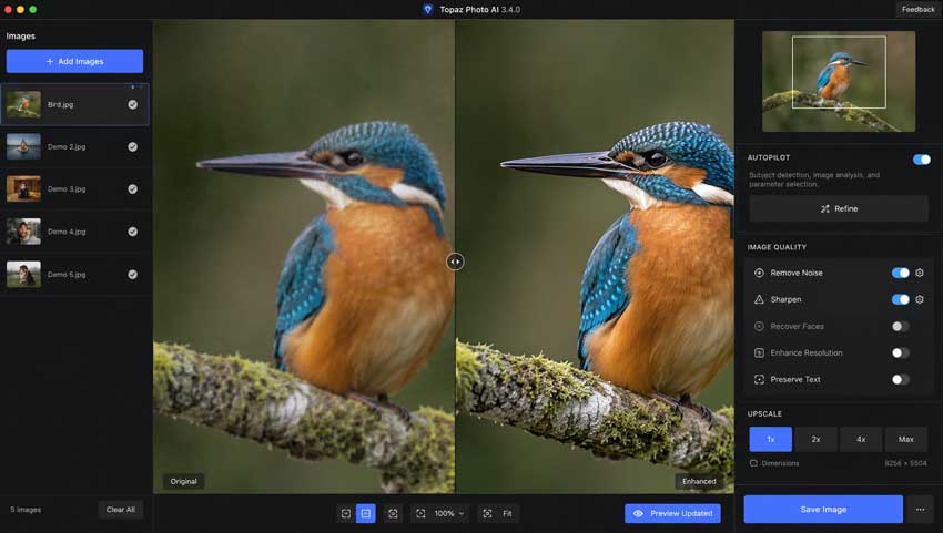 Topaz Photo interface for AI image enhancement