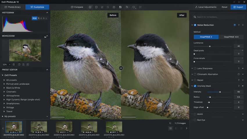 DxO PhotoLab 10 DeepPRIME noise reduction comparison
