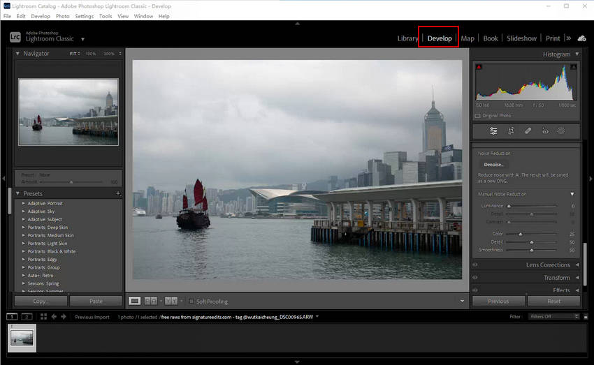 How to use Lightroom denoise