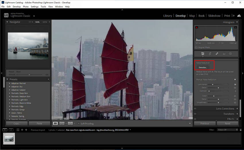 Lightroom Denoise option