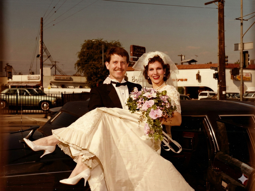 Nano Banana upscaled old wedding photo