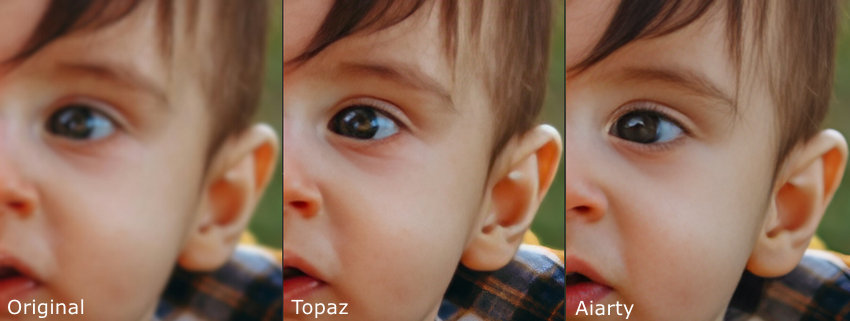Comparison of Original, Topaz Photo AI, and Aiarty Image Enhancer