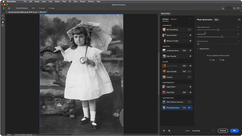Photo Restoration Neural Filter in Photoshop