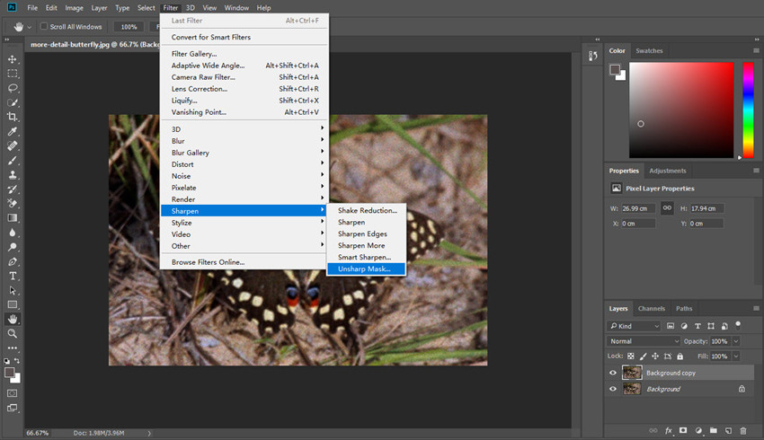 where is the sharpen tool in photoshop