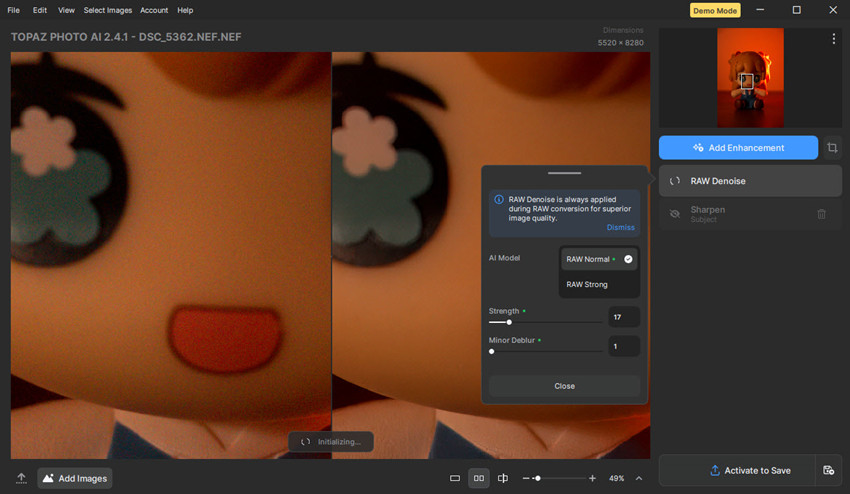 reduce noise in Topaz Photo Raw Denoise AI