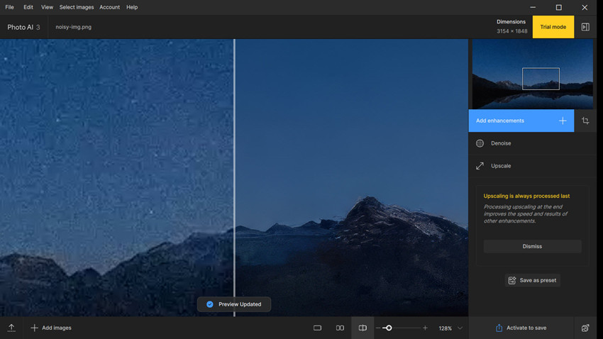 preview topaz denoised photo