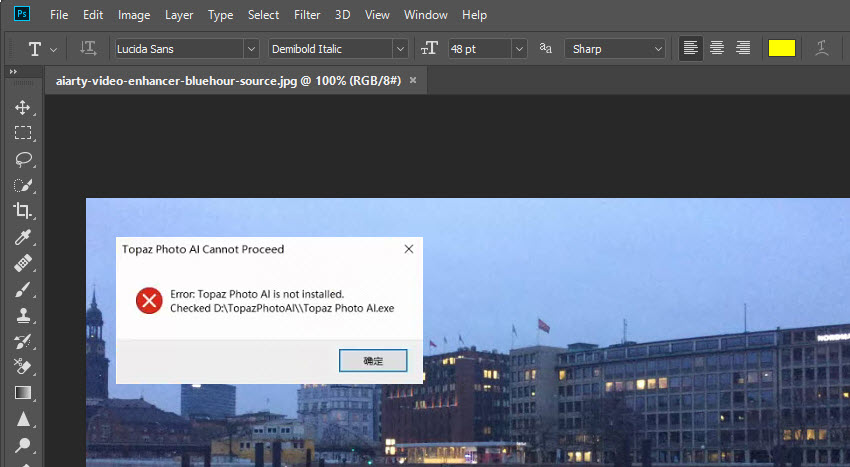Photoshop Topaz plugin not installed error