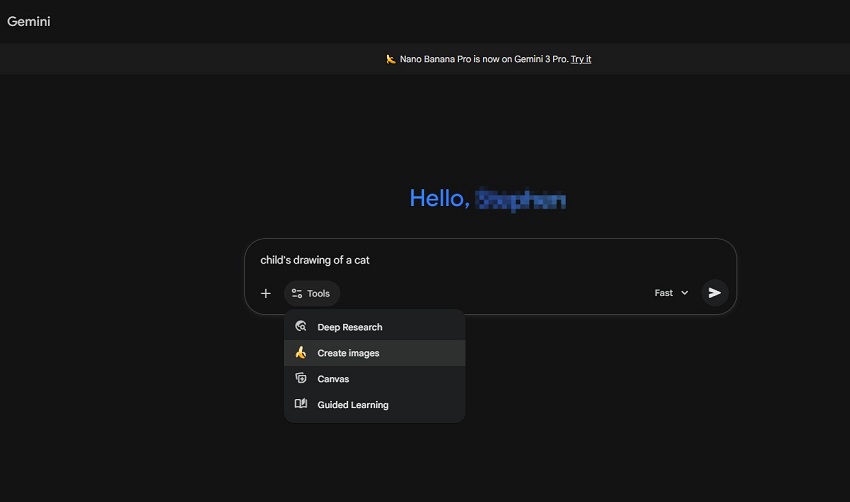 Nano Banana in Gemini website