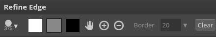 Actual Photopea Refine Edge toolbar with white foreground, gray unknown and black background brushes
