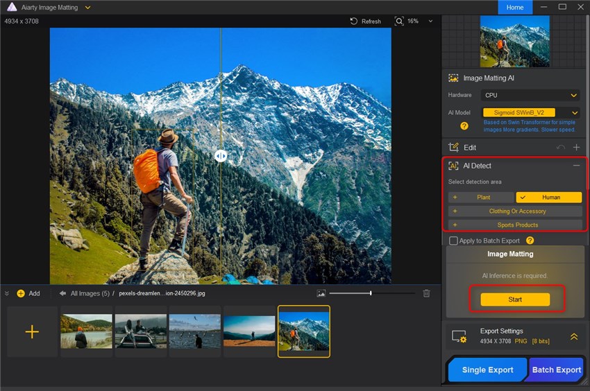 Aiarty Image Matting Remove Person from Photos