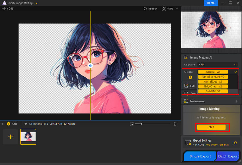 Remove Checkered Background with Aiarty Image Matting