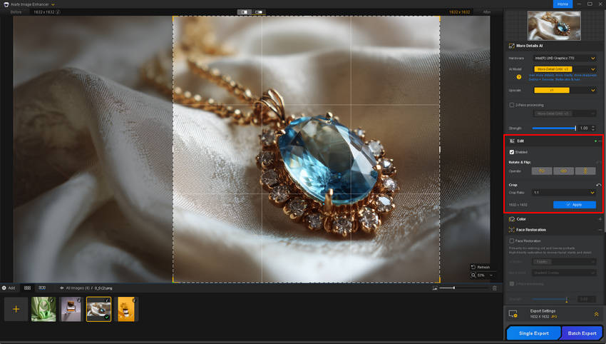 Crop and resize Shopify product images with Aiarty Image Enhancer