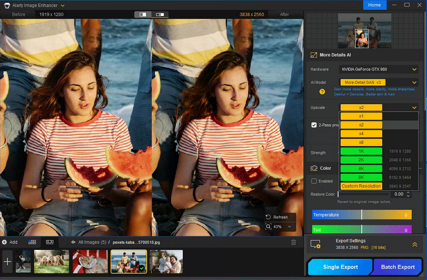 Aiarty Image Enhancer change image resolution