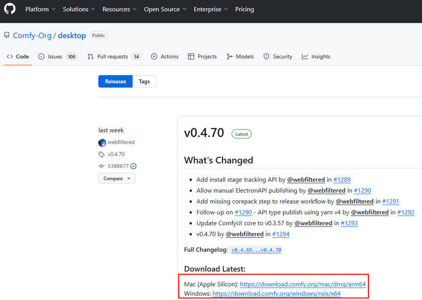 Download ComfyUI desktop release