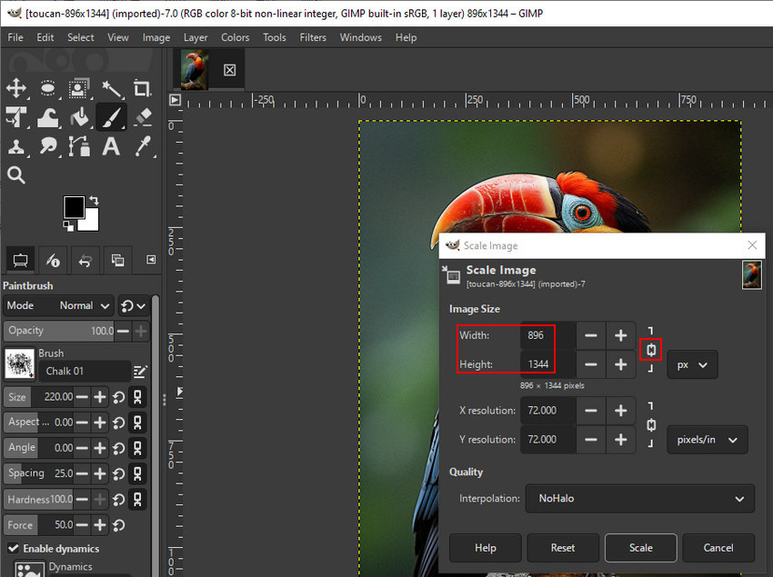Select Scale Image in GIMP