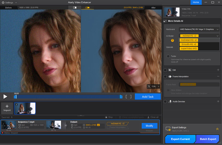 Aumentare la risoluzione/migliorare un video con Aiarty Video Enhancer