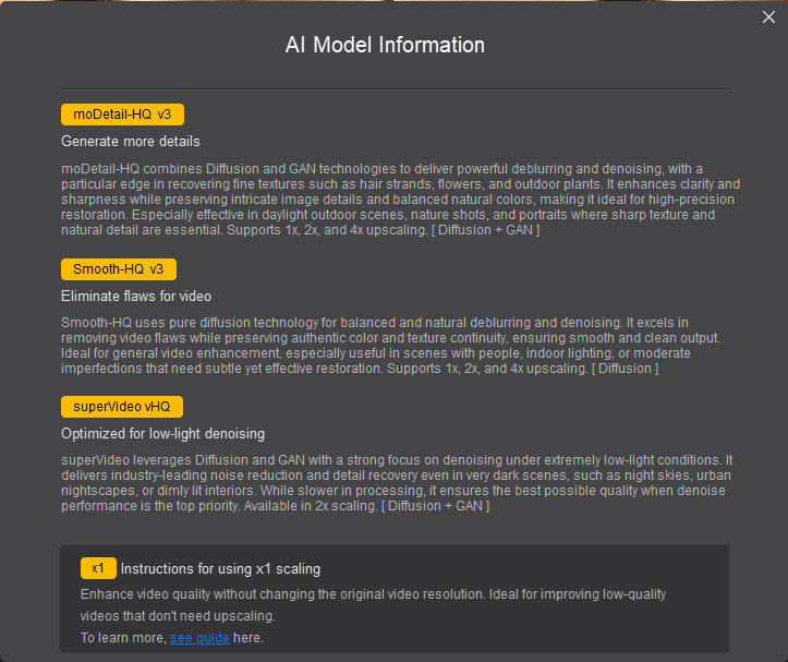 Aiarty Video Enhancer AI model information
