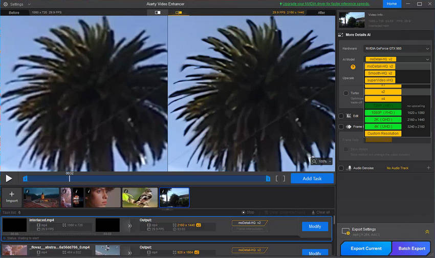 choose AI model and upscale - Aiarty Video Enhancer