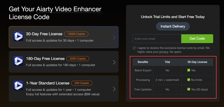 Aiarty Video Enhancer free license key/code