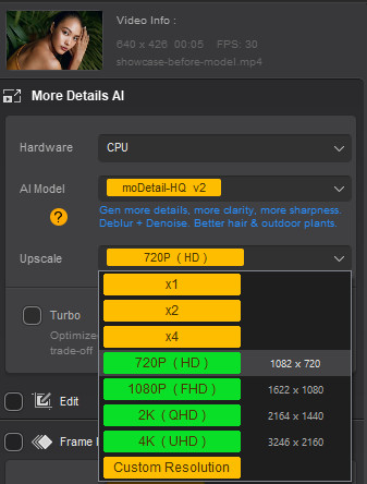 Select a HD resolution