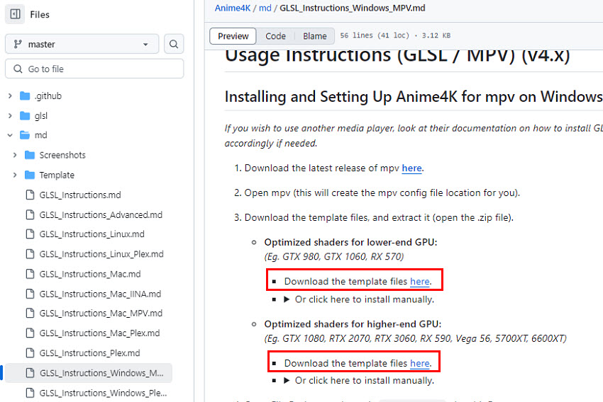 download anime4k template files