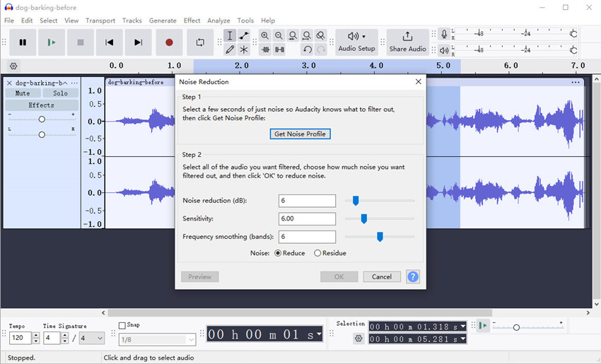 adjust audio denoise settings for echo removal