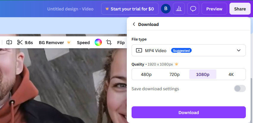 Download upscaled video