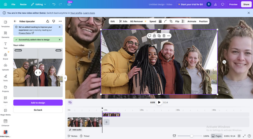 Add upscaled video to design