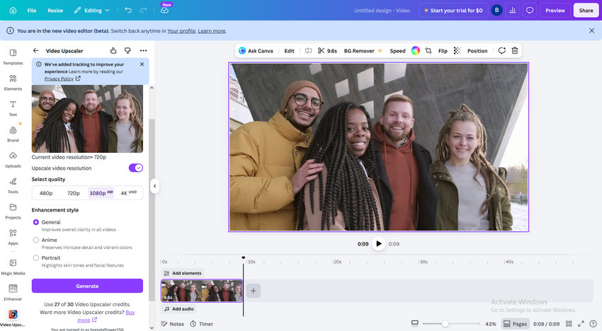 Upscale video in Canva