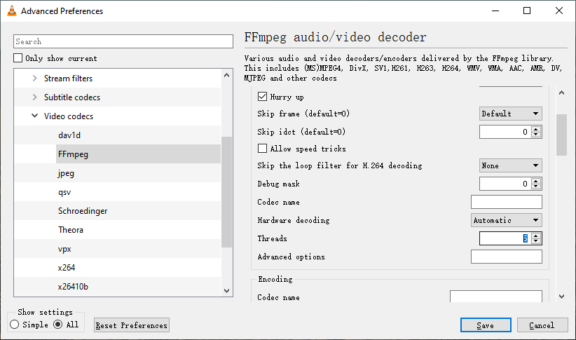 change threads in VLC